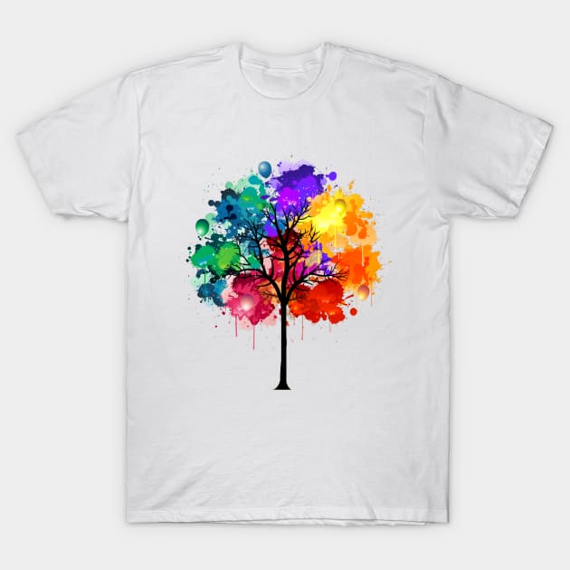 Abstract Multi Color Drawing Watercolor Tree T-Shirt by Pixel4Art